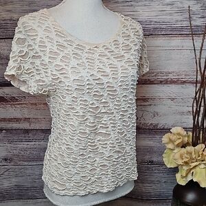 KATIE TODD CREAM LINED DISTRESSED CUT-UP PULLOVER TOP